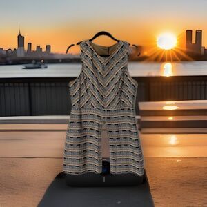 Esley Tea Time‎ Dress Size Large Keyhole back Sleeveless Classic Blue/Tan Color